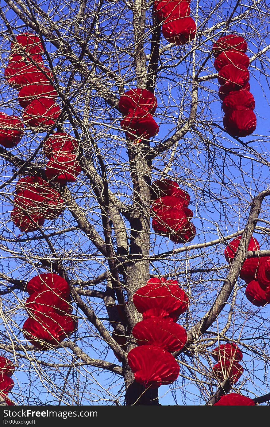 Red lanterns in the carnival, aims of shooting game