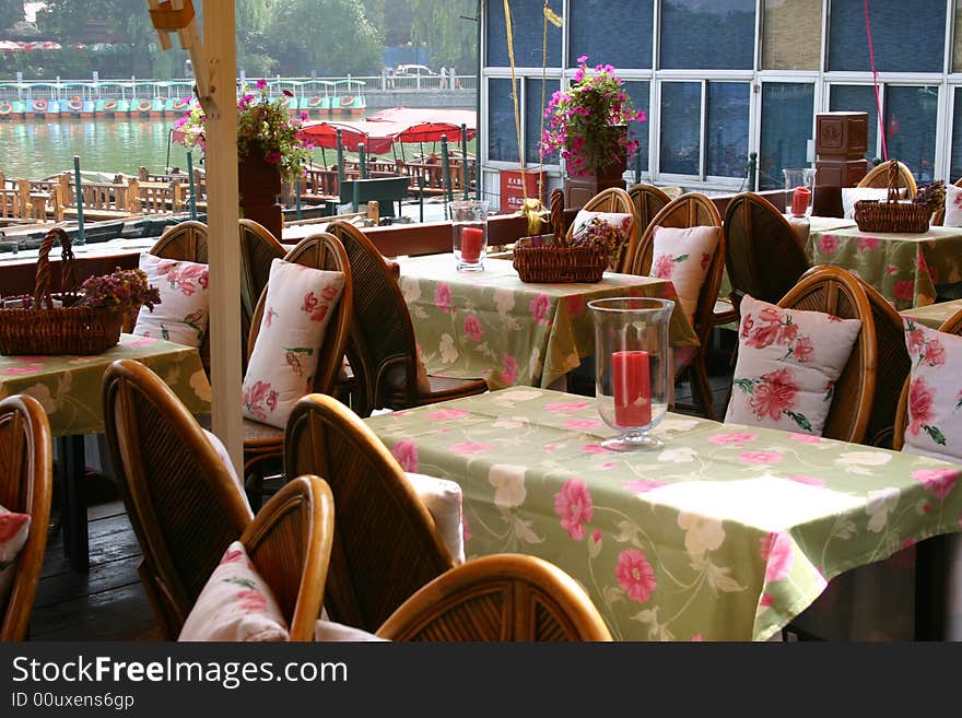 A line of table and chairs in Beijing. A line of table and chairs in Beijing