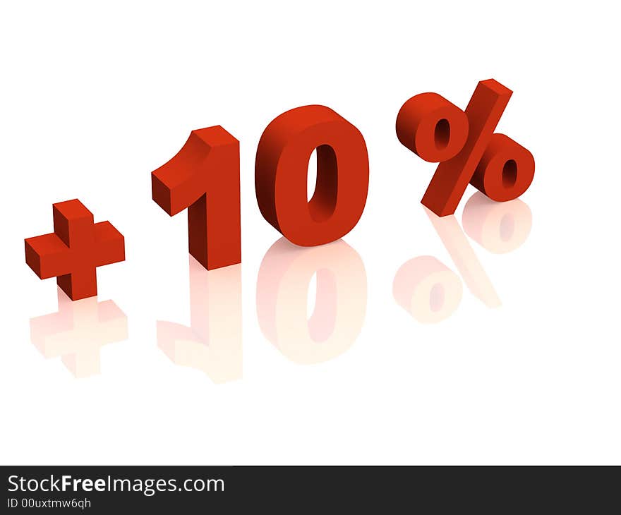 Red 3d inscription - plus of ten percent