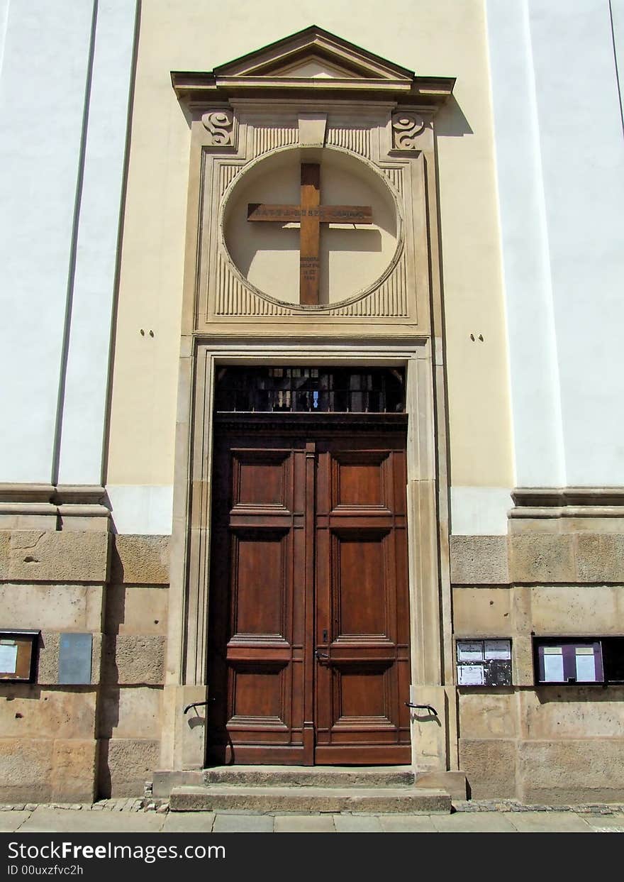 The old wooden church door. The old wooden church door