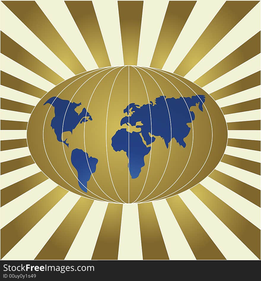 Banner with globe in gold, blue and white