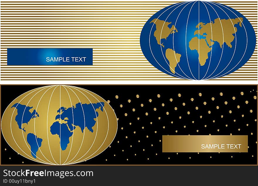 Banner with globe in gold, blue and white