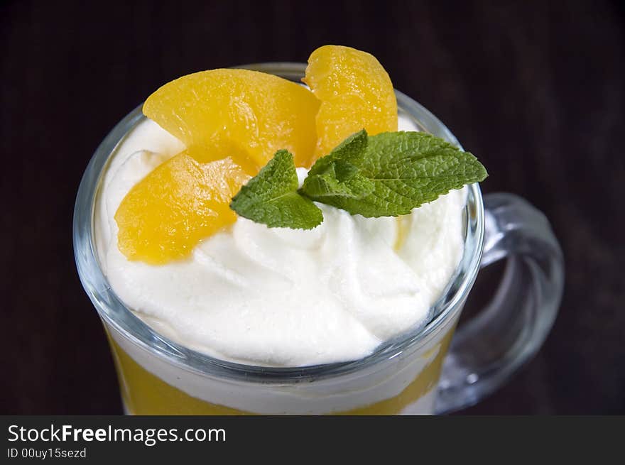 Whipped cream with fruit. Citrus-spearmint. Whipped cream with fruit. Citrus-spearmint.