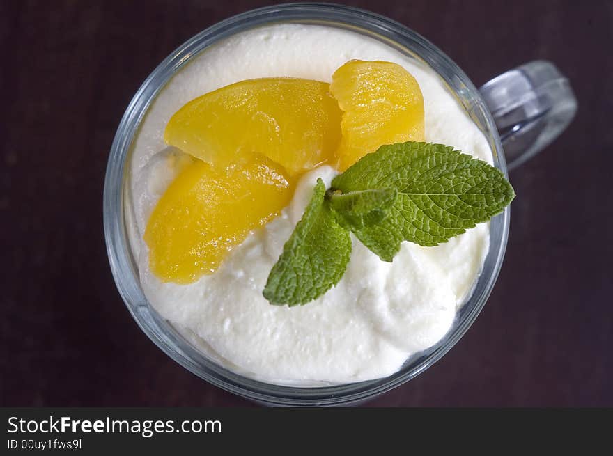 Whipped cream with fruit  Citrus -spearmint. Whipped cream with fruit  Citrus -spearmint