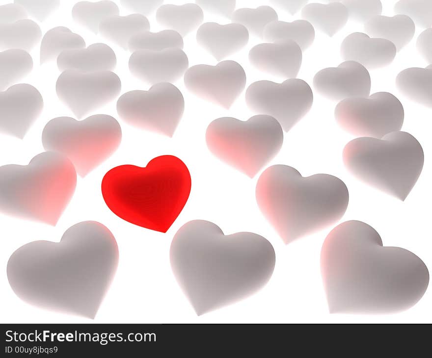 Red Heart In A Crowd Of White Hearts