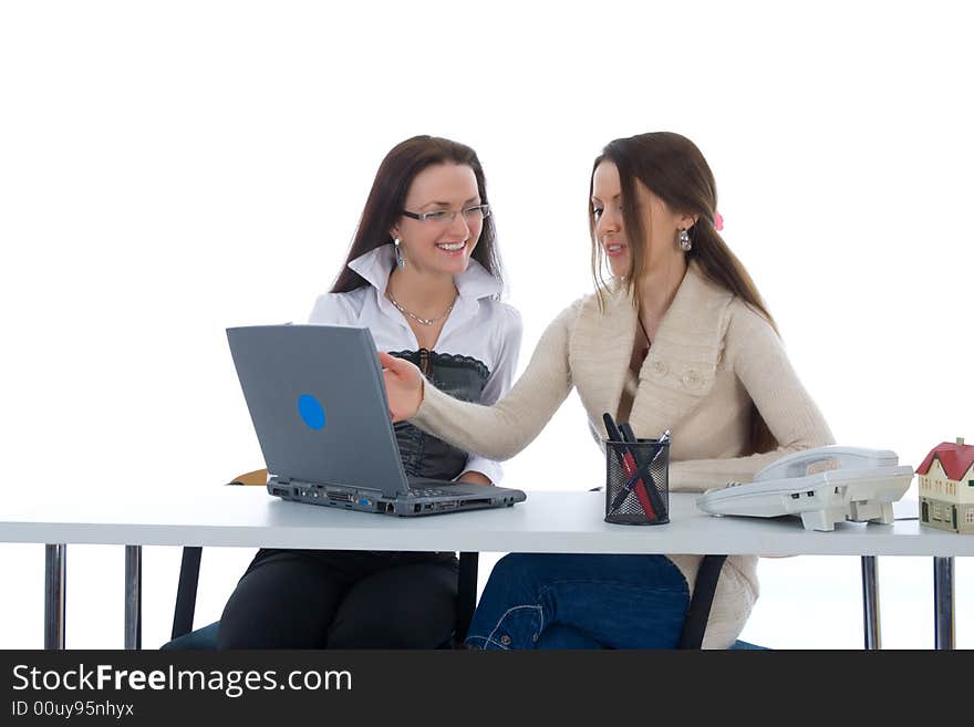 Two Business Woman Work With Laptop