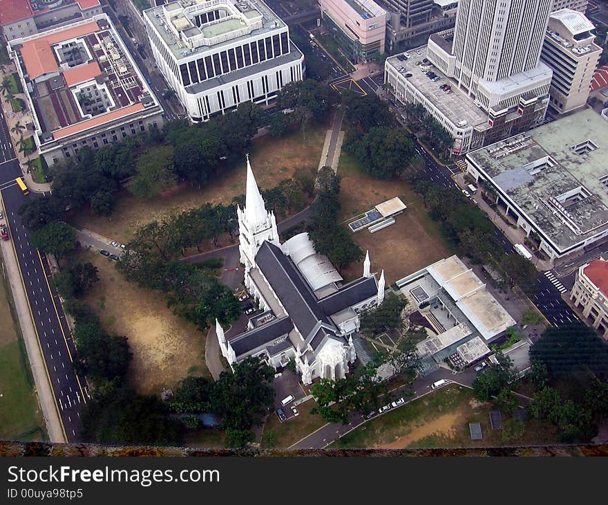 Singapore. View overlooking a cathedral