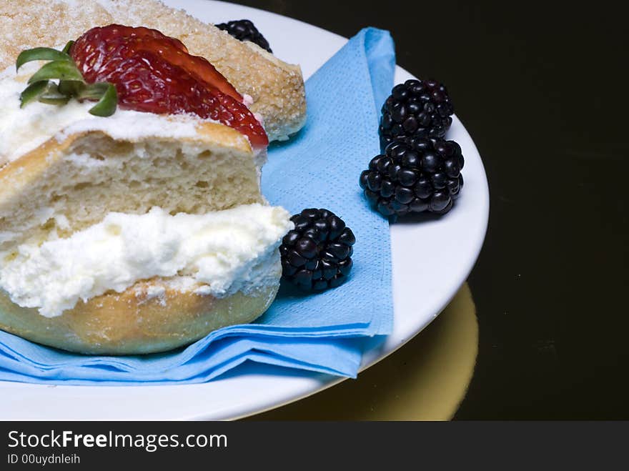 Creamy fruit cakes on a plate. Creamy fruit cakes on a plate