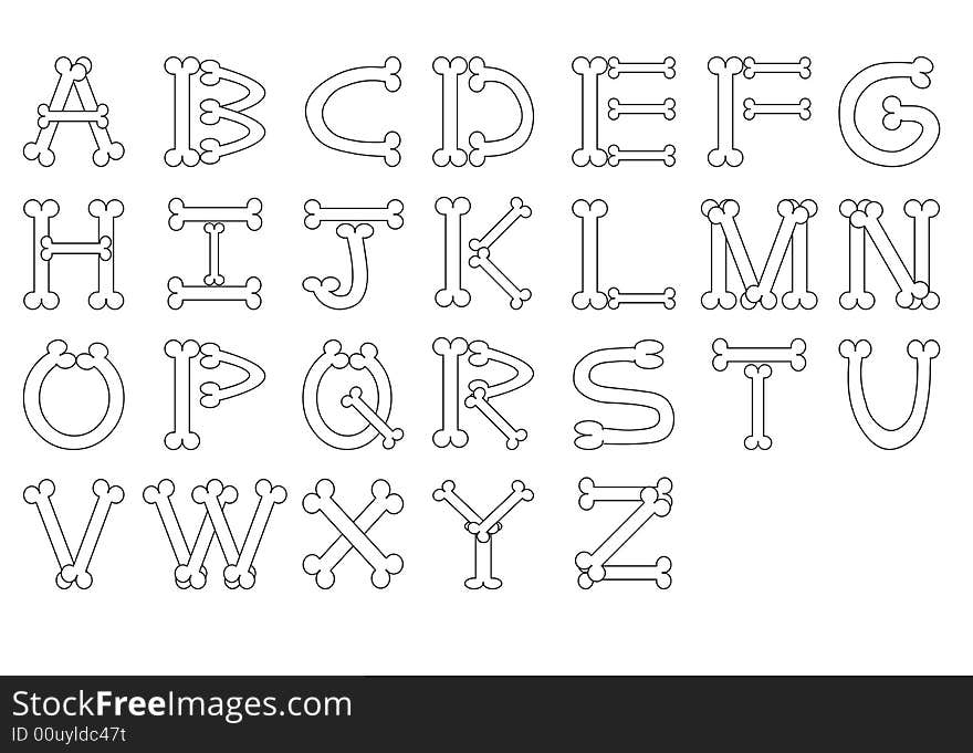 26 alphabet made by bones in white