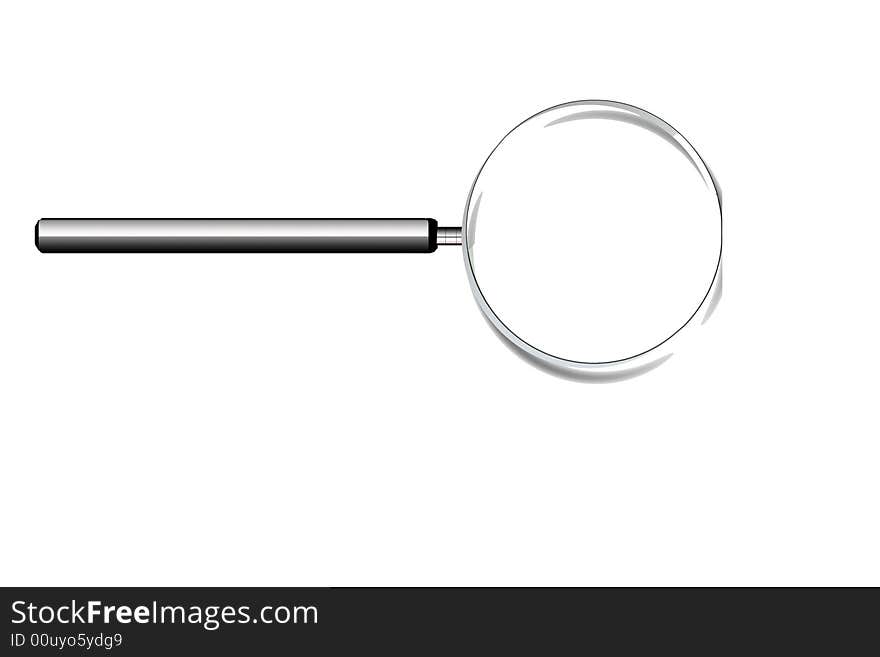 Magnifying glass with the grey pen on a white background. Magnifying glass with the grey pen on a white background