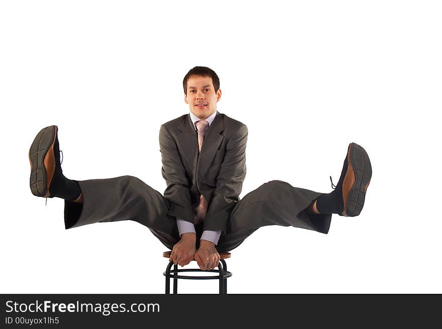 Young business man legs up isolated on white