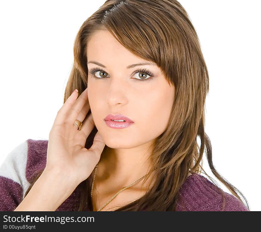 Luxury woman posing on white background