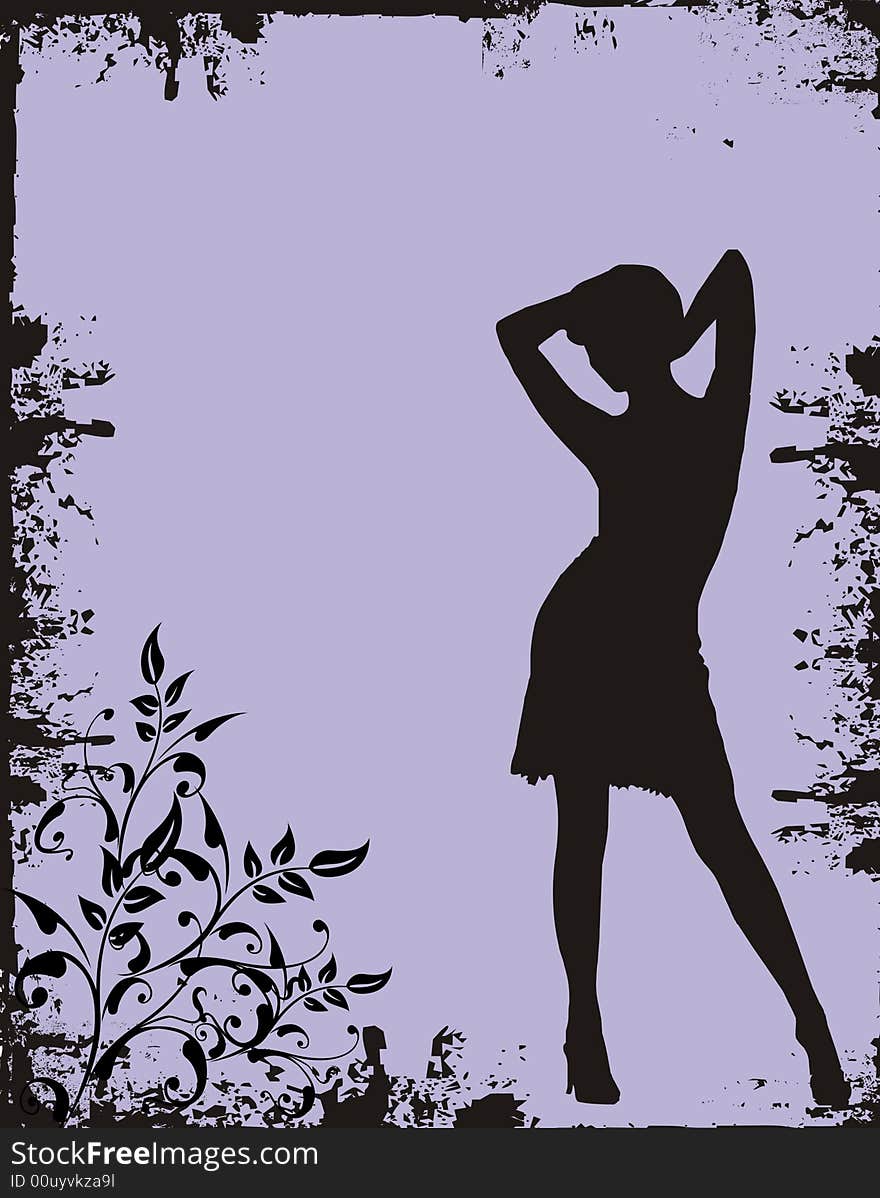 Girl and violet grunge background