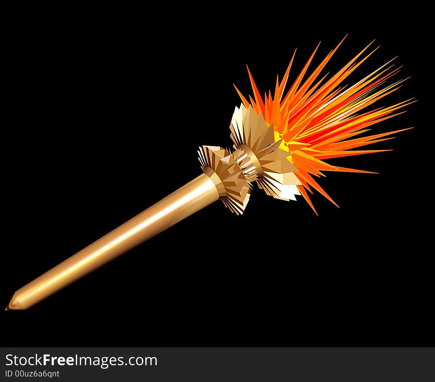 Gold torch on a black background. 3D image.