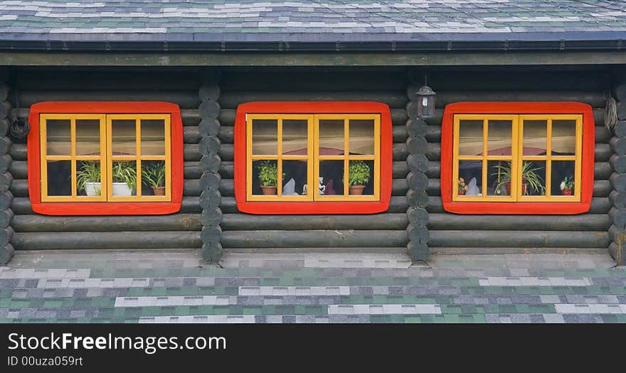 Windows of a shack  in ukranian village