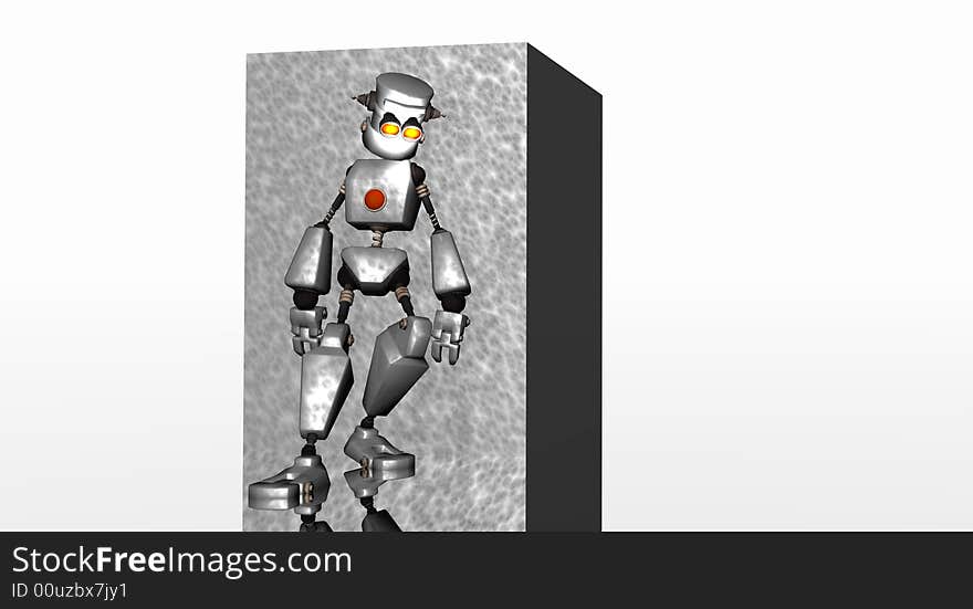 Puter texture robot leaning on box