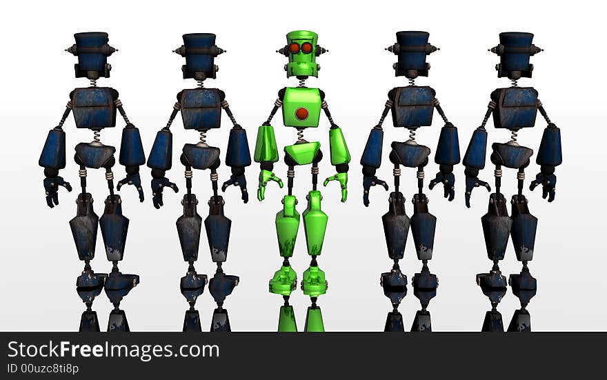 Robot group green bot in center