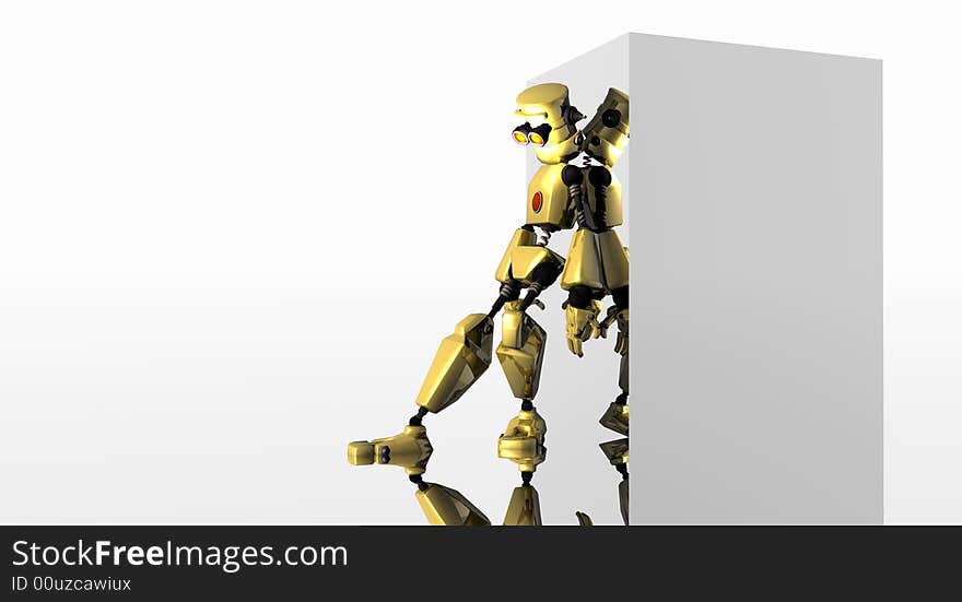 Gold robot leaning