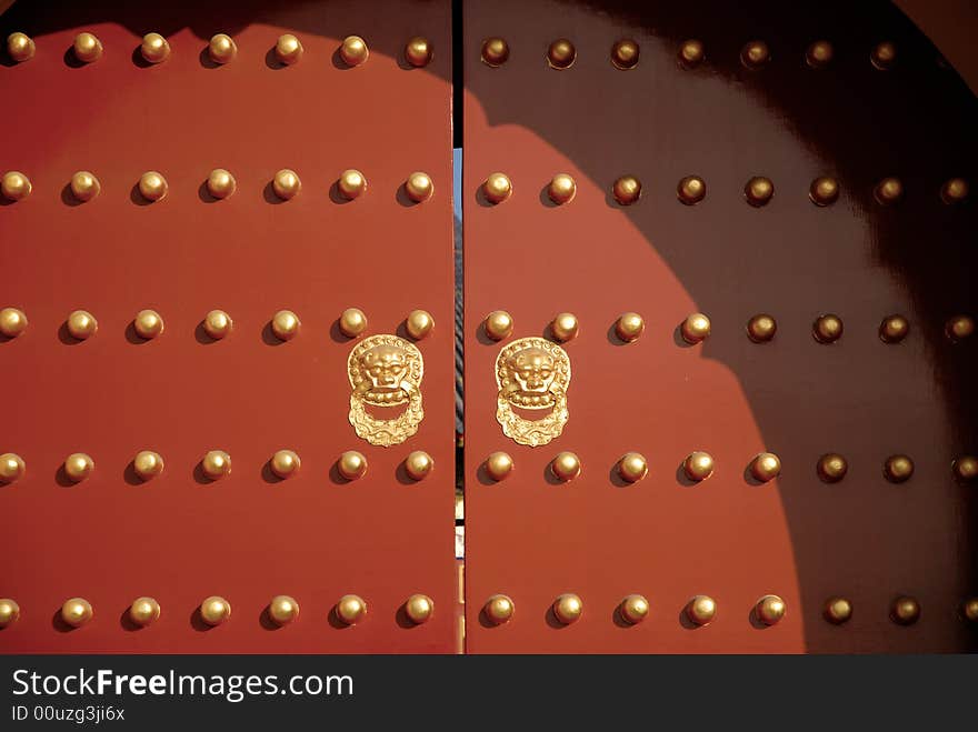 Closed Chinese red door beijing china