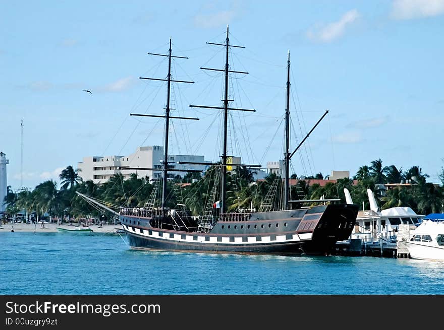 Old pirate ship resting in the shore. Old pirate ship resting in the shore