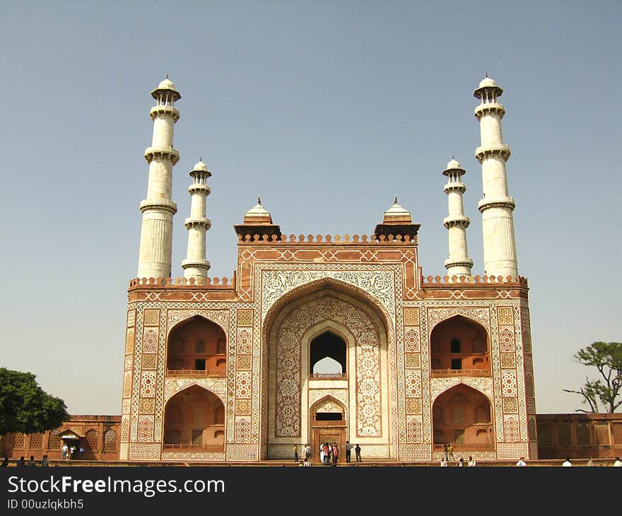 Red marble temple with marble inlays in India. Red marble temple with marble inlays in India