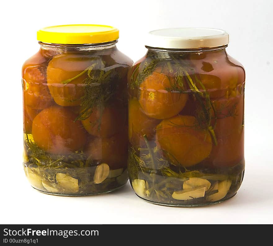 Canned tomatoes isolated on bright background