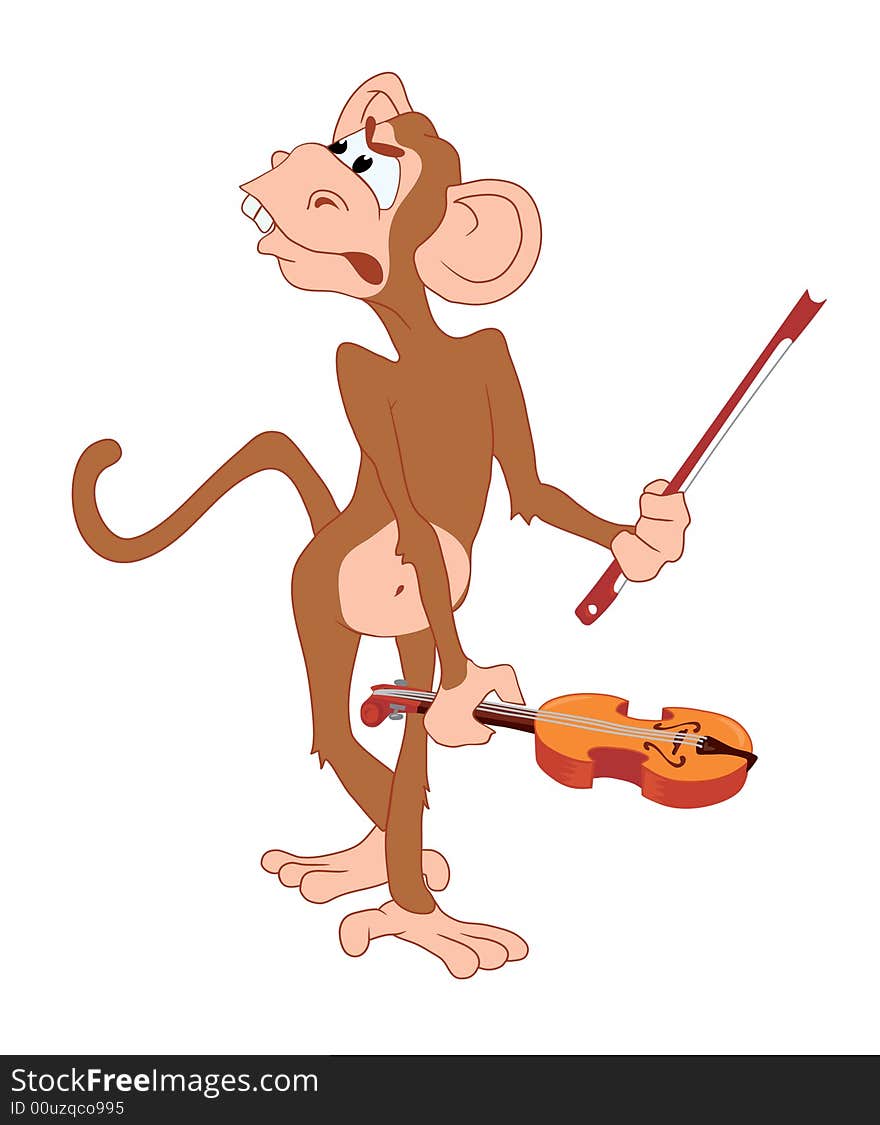 Vexed monkey standing with violin. Vexed monkey standing with violin