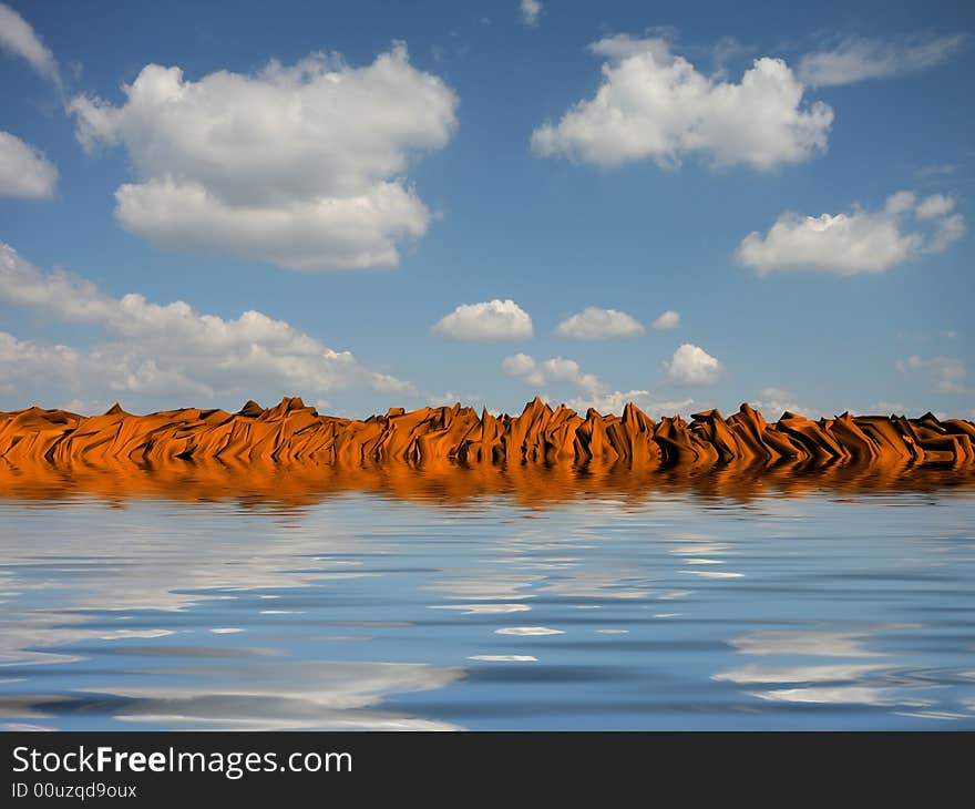 Abstract background with clouds and red rocks