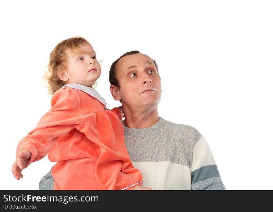 GrandFather with daughter looking on white