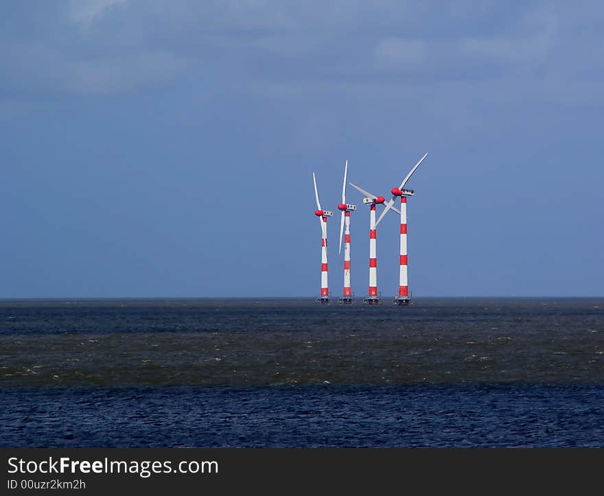 Windturbines, the alternative source of energy. North sea, Netherlands