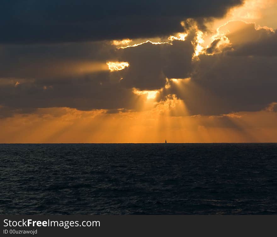 Sailboats against a beautiful sunset