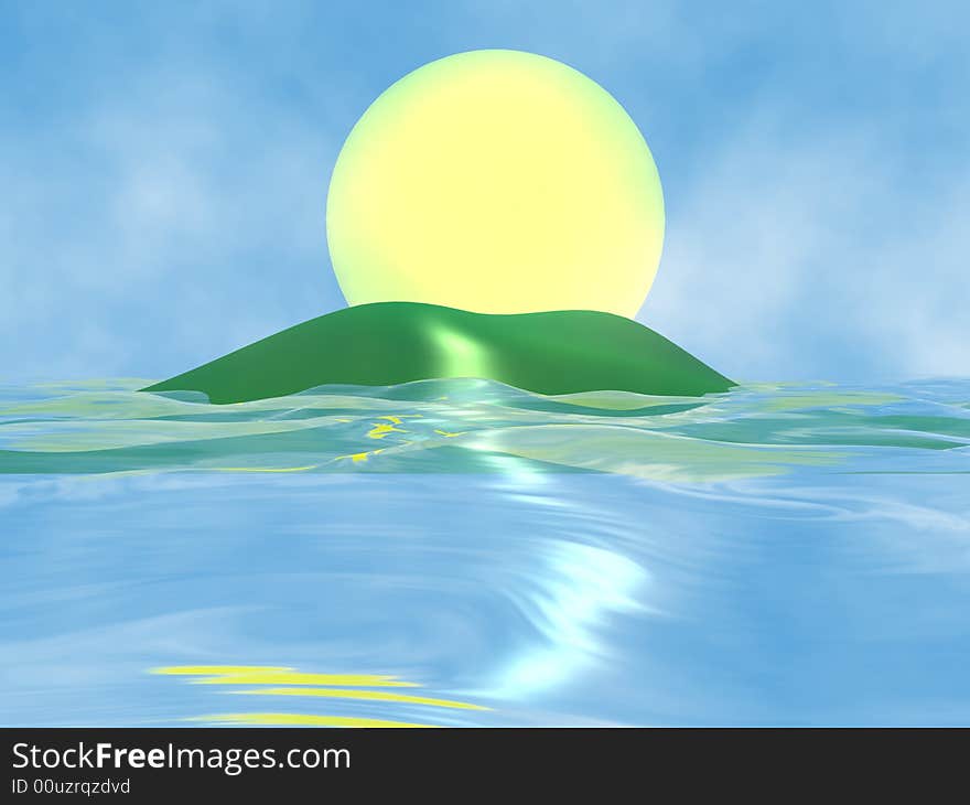 Solar island in the huge dark blue sea. Solar island in the huge dark blue sea