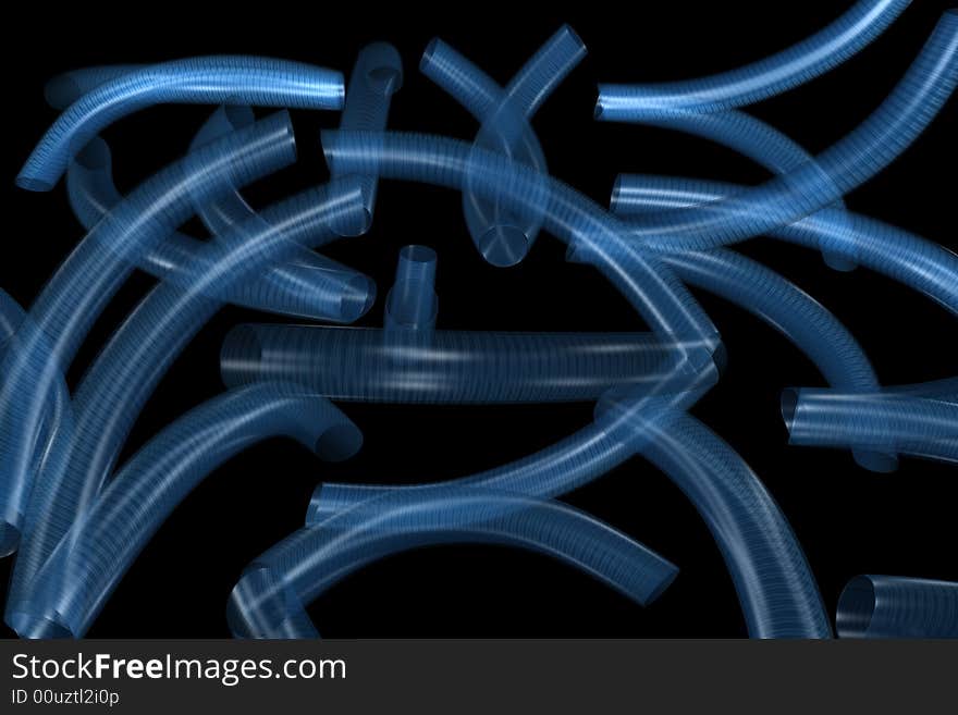 Abstract background of pipes on black background