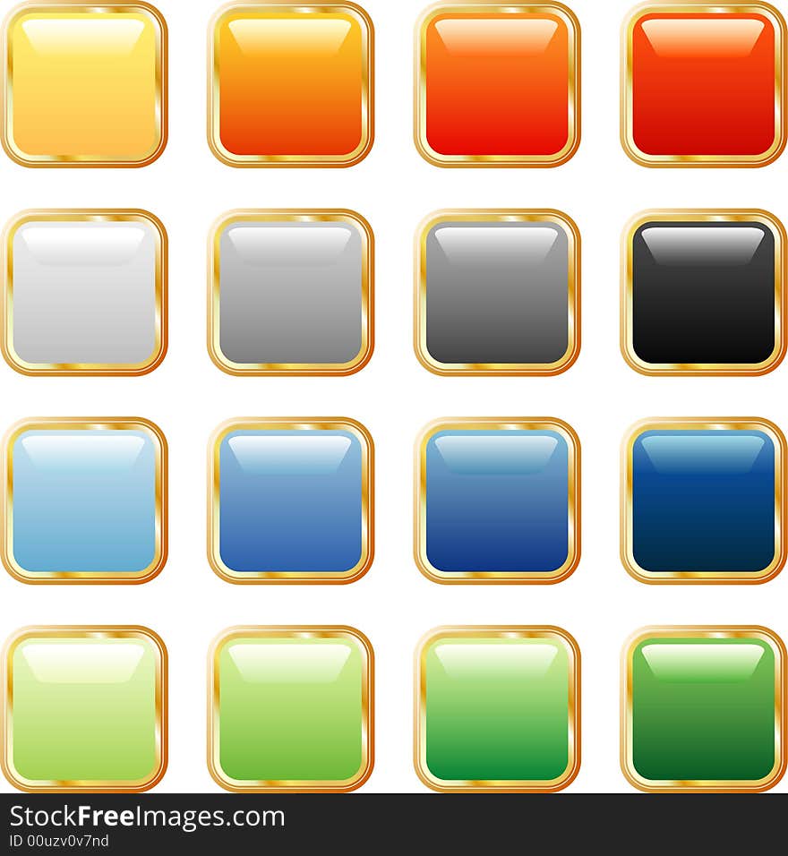 Vector square buttons in sixteen colors. Vector square buttons in sixteen colors