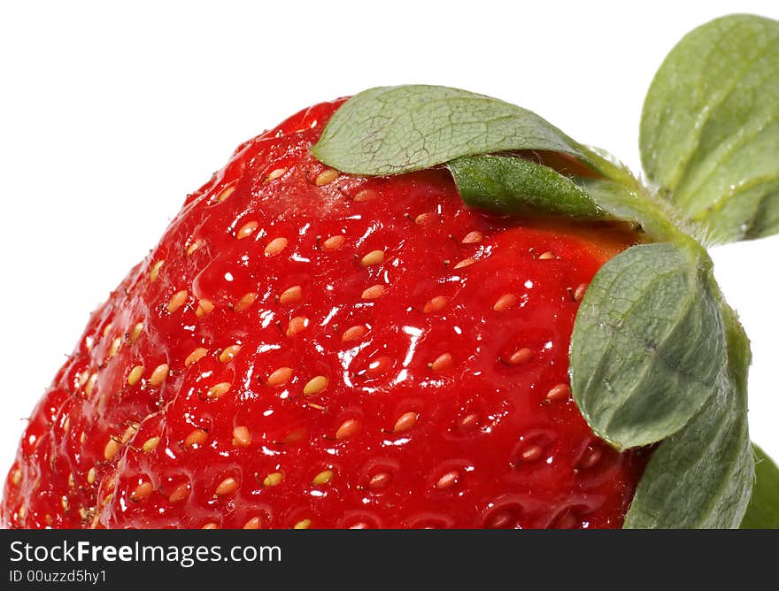 Fresh strawberry close up on white background