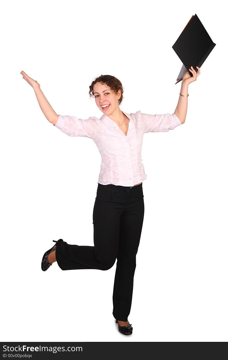 Young woman with black folder dancing. Young woman with black folder dancing