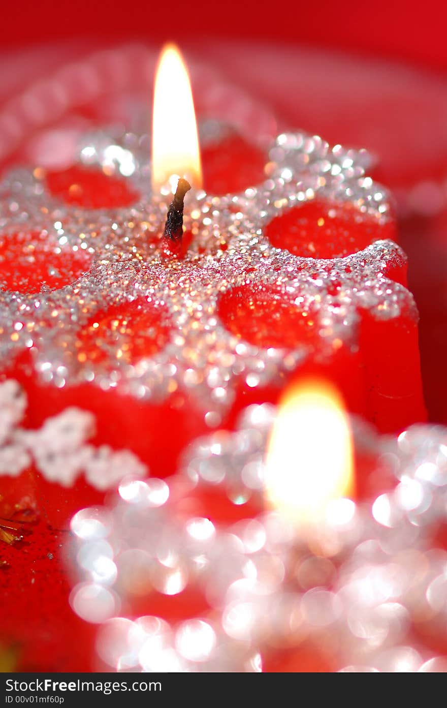 Red snowflake-shaped candles.