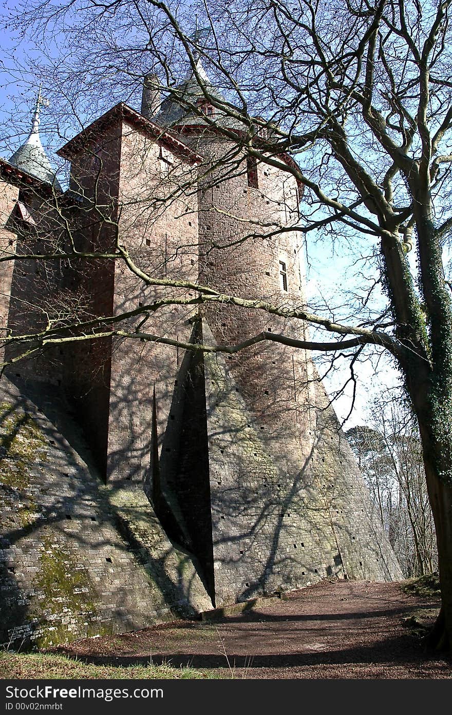 Medieval stone castle turret and fortifications