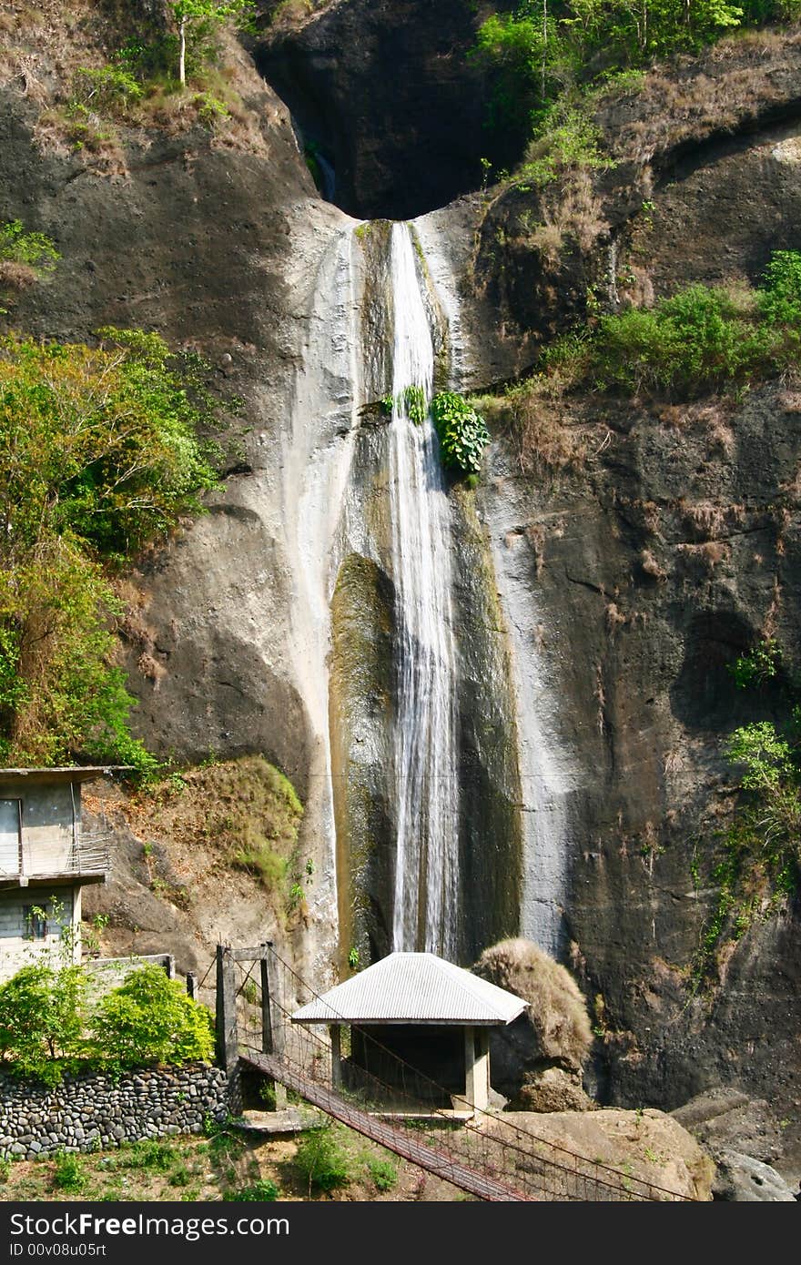 Overlooking waterfalls coming from a cave. Overlooking waterfalls coming from a cave