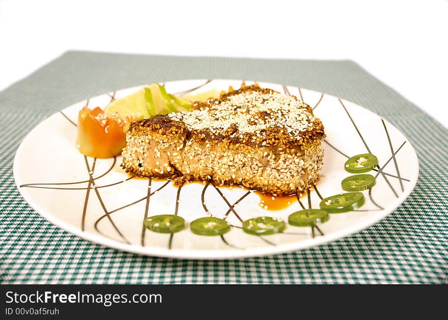 Tuna fish fillet with sesame seeds. Tuna fish fillet with sesame seeds