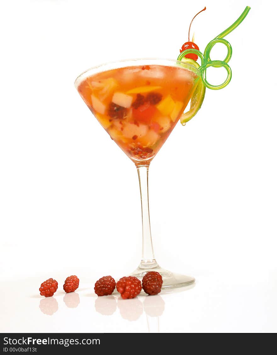 Fresh berry cocktail with fruit cubes