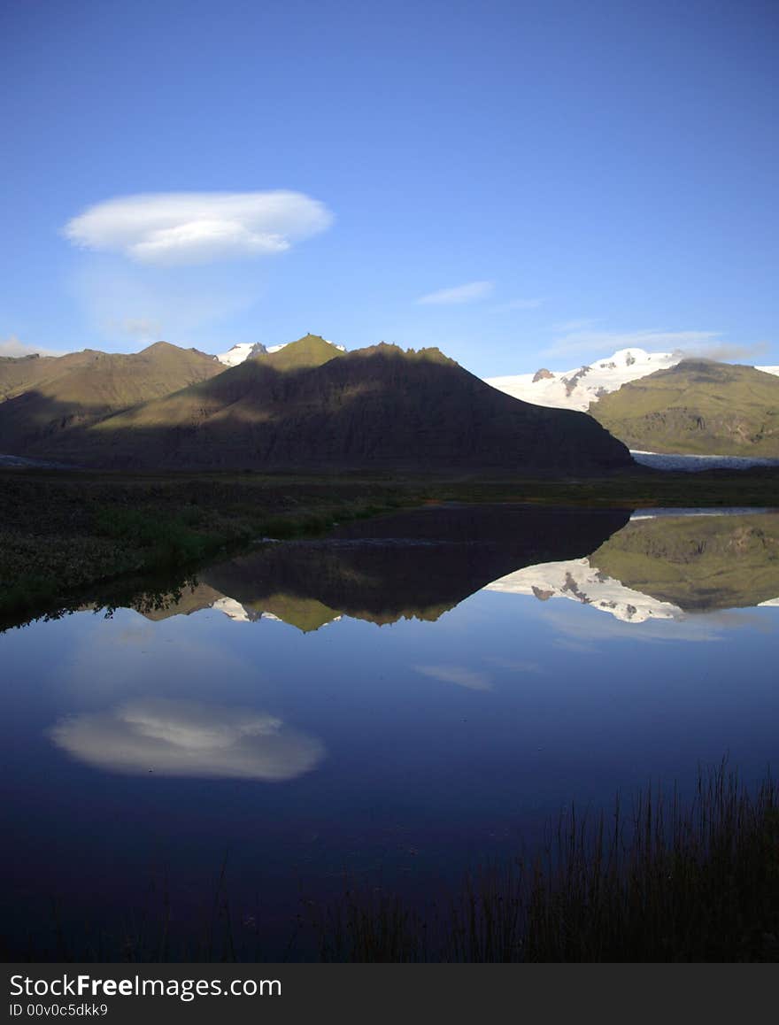 Mirror reflection of glacier in lake Iceland. Mirror reflection of glacier in lake Iceland