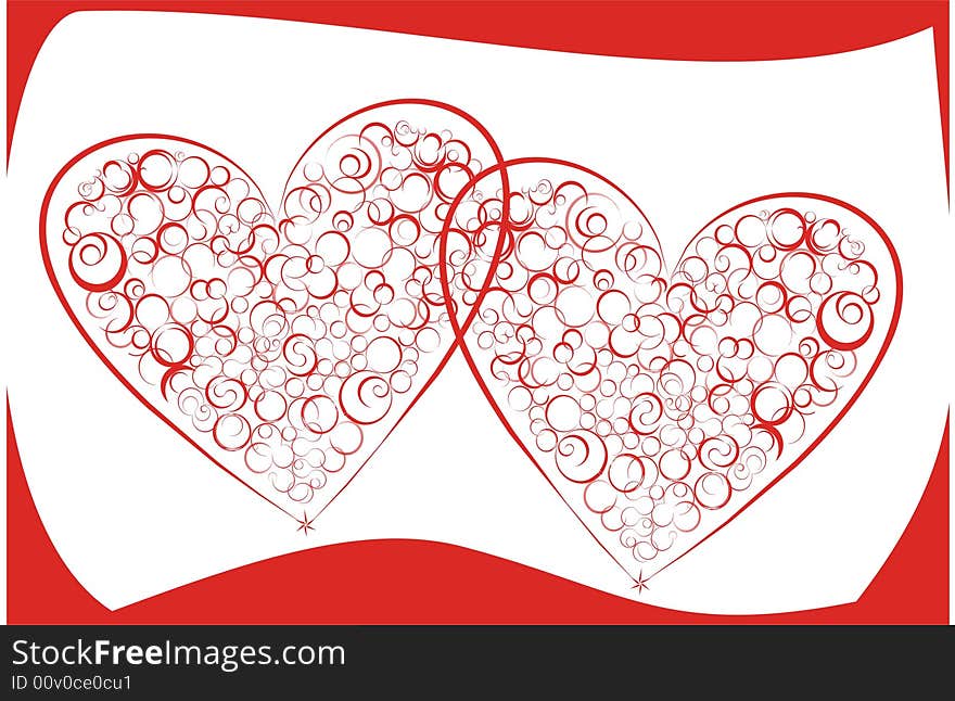 Two red hearts on a white background. Two red hearts on a white background