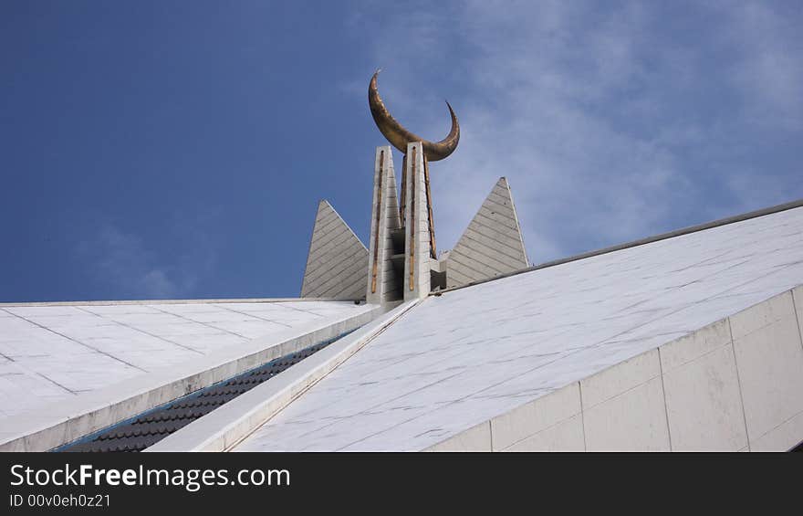 Section of the building architecture of the Shah Faisal Mosque, located in the city of Islamabad in Pakistan