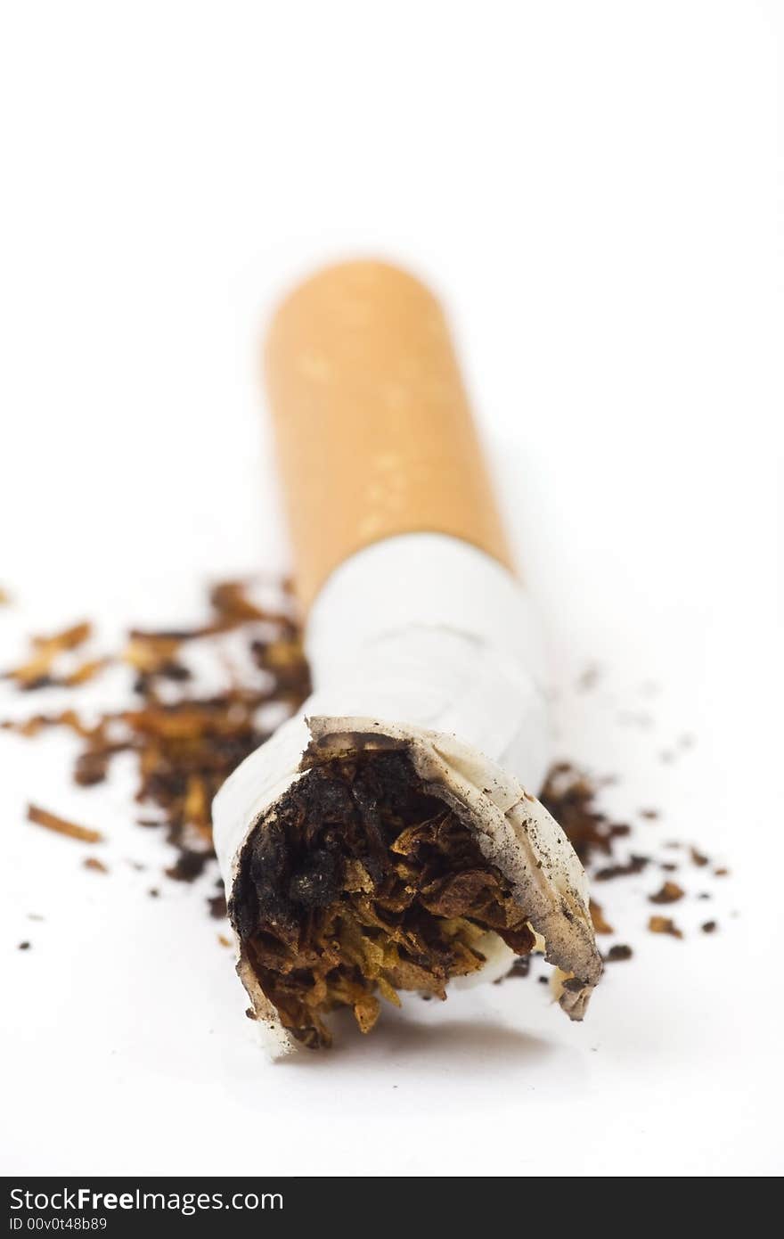 A cigarette butt on white background