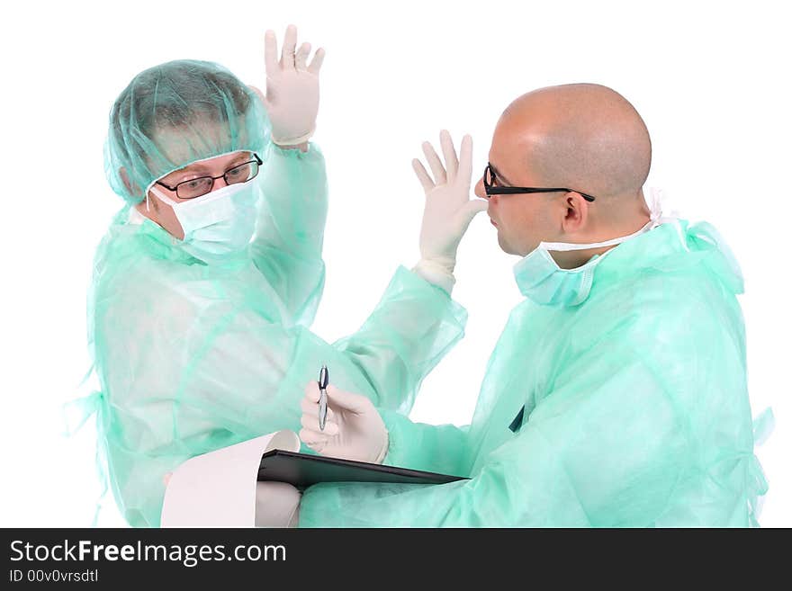 Details two surgeon with documents and pencil