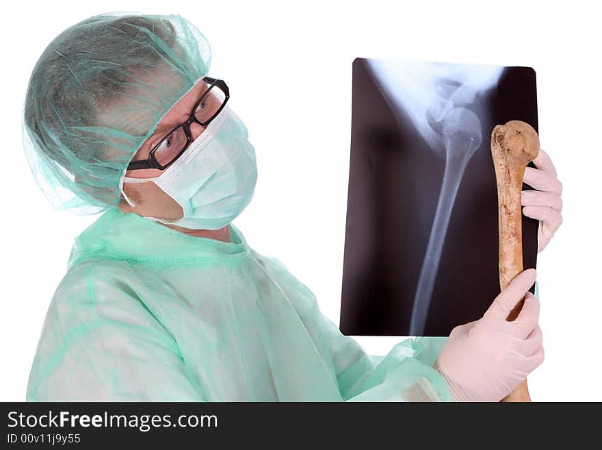 Surgeon With Xray And Bone