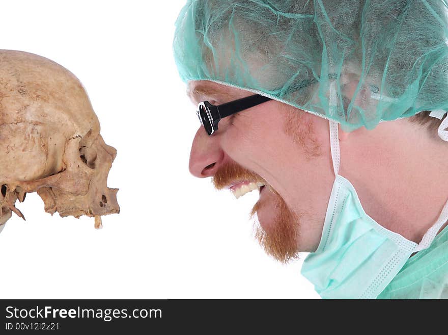 Surgeon with skull