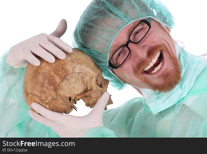 Surgeon with skull