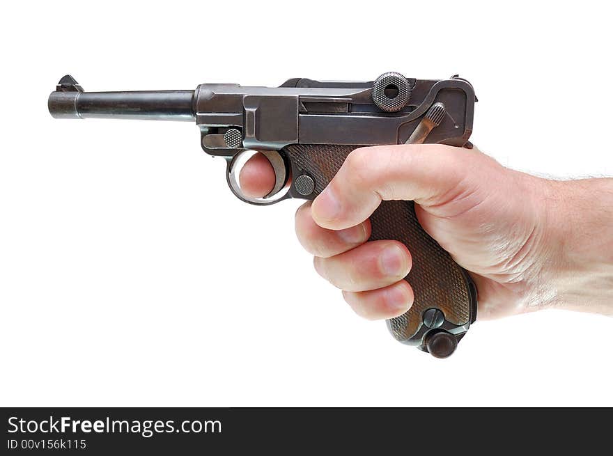 Hand with gun isolated over a white background